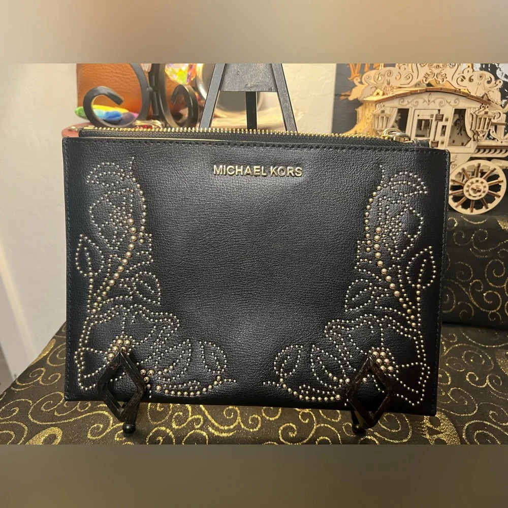 Michael Kors Black Studded XLarge Wristlet Bag